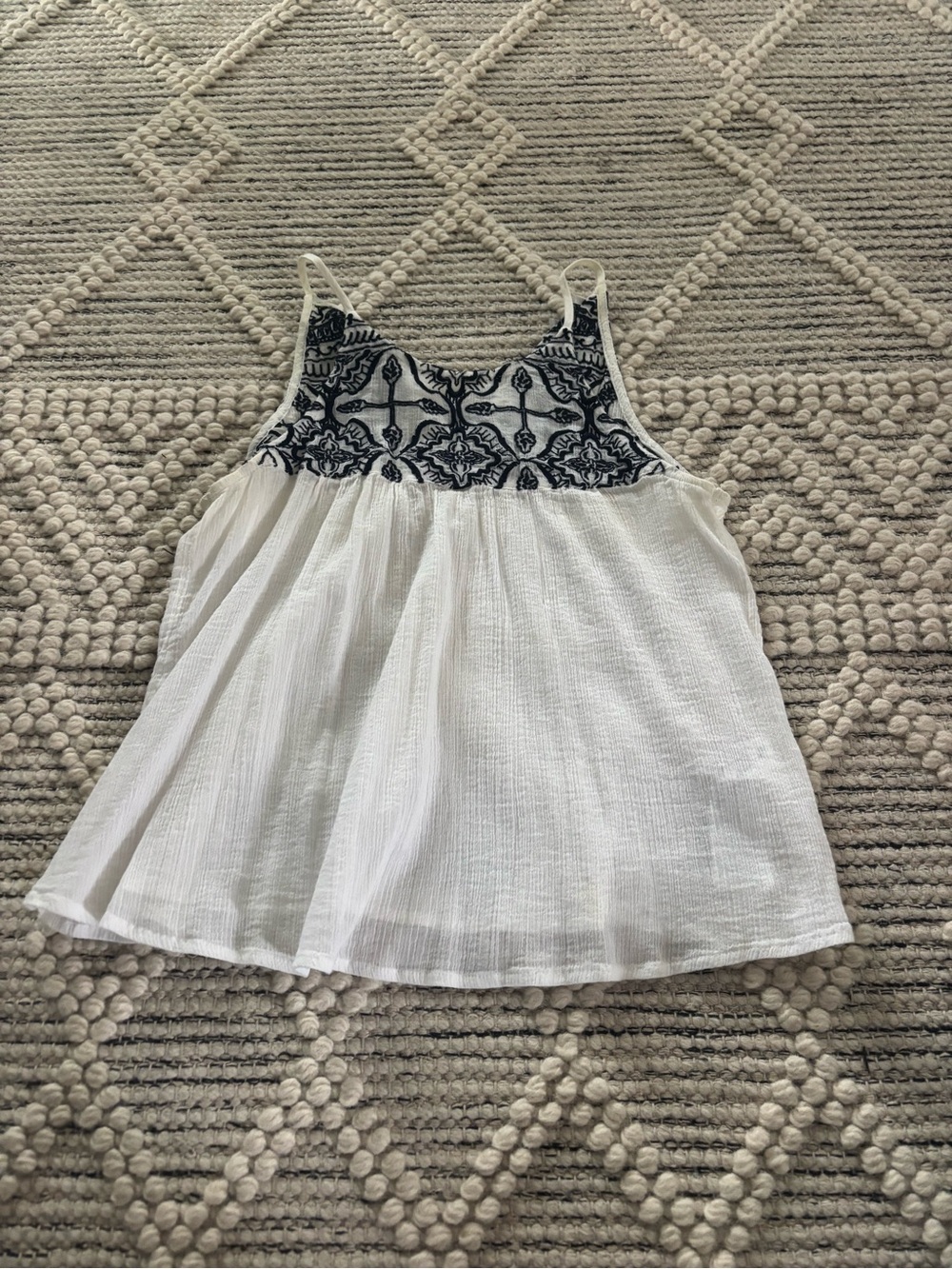 Abercrombie & Fitch White Tank Dress with Navy Embroidered Yoke
